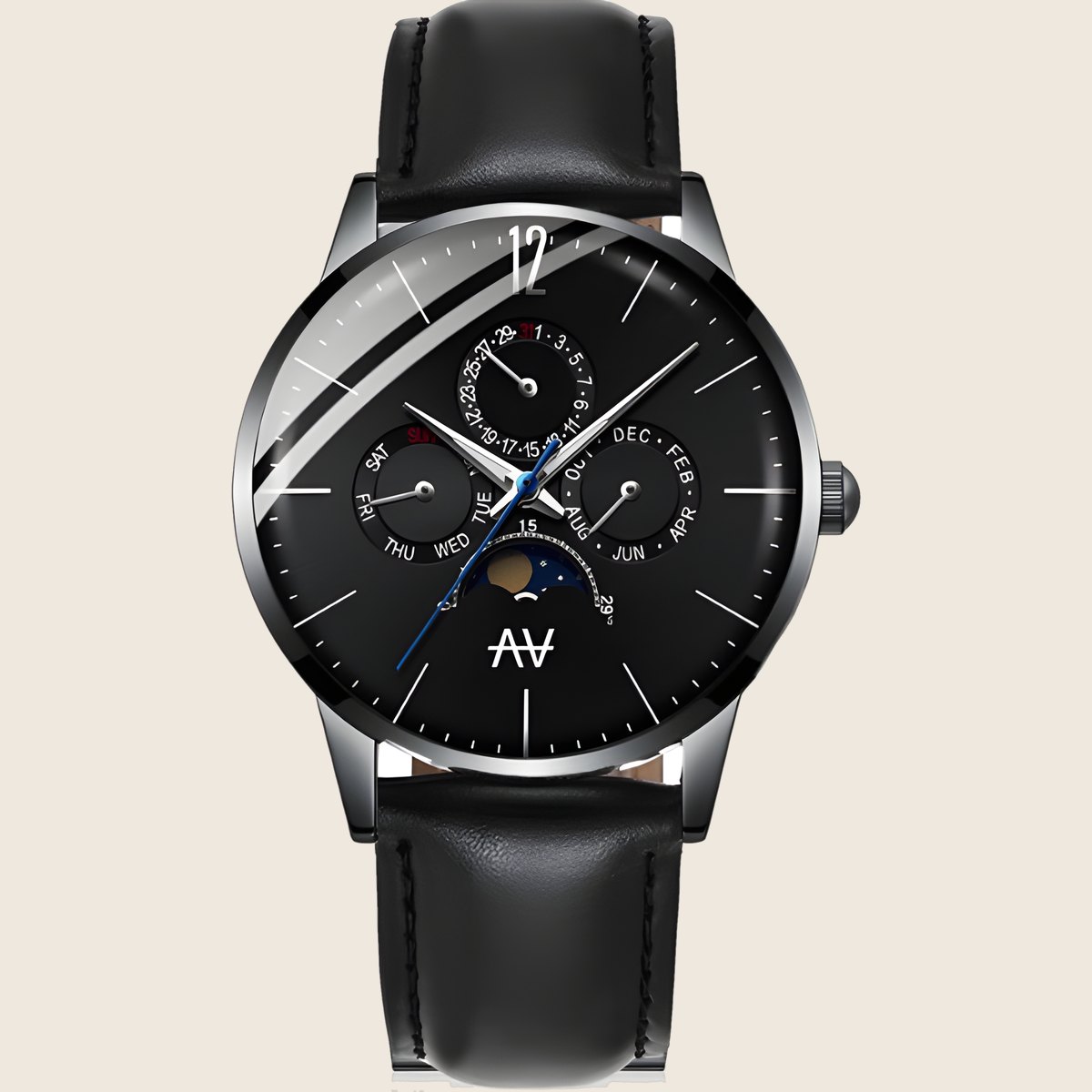 Black Space Leather BL watch: black dial with a dark bezel on a black leather strap